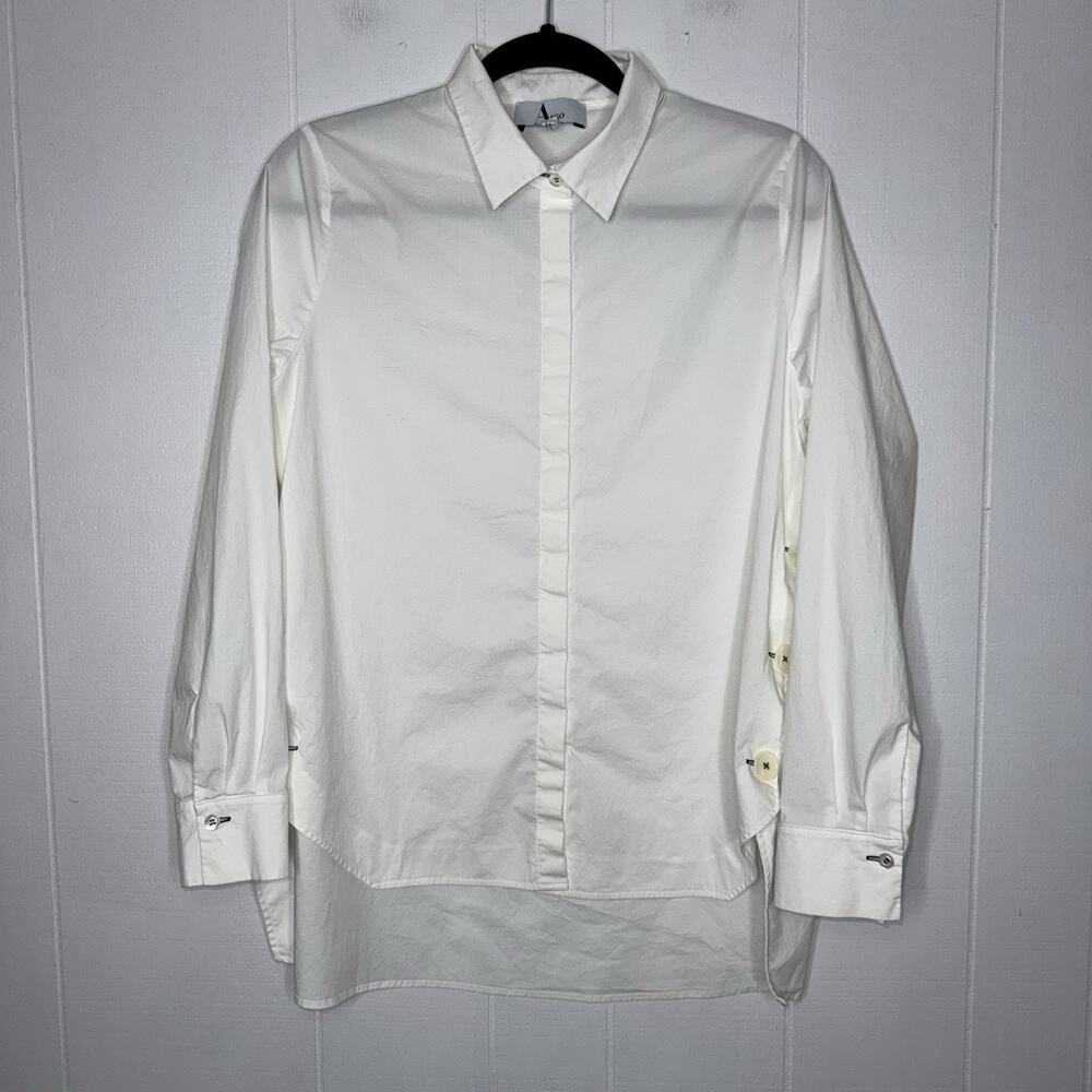 ALGO Switzerland Women’s White Cotton Tunic Blouse Side Button Detail Size 42, L